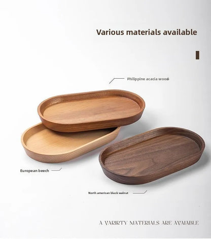 Japanese Acacia wooden tray rectangular dinner plate heat insulation solid wood grain oval bread.