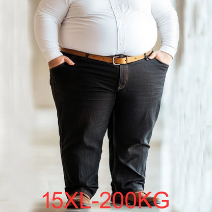 Big size jeans men size 200kg pants elastic waist elastic smart casual loose pants oversize 15XL.