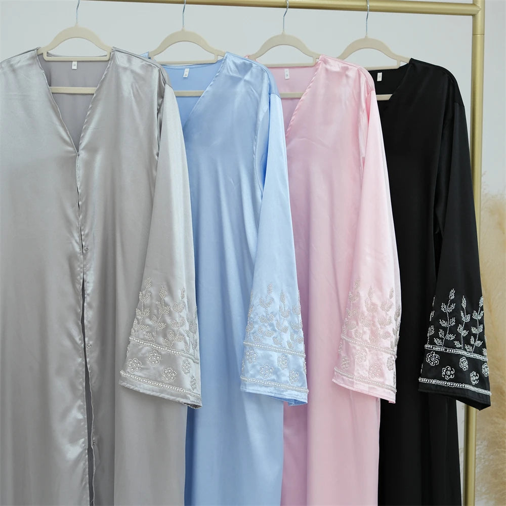 Ramadan Eid Open Beading Kimono Abaya Dubai Muslim Prayer Clothes Women Kebaya Kaftan Dress Islam Robe Arabe Femme Musulmane.