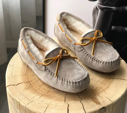 New 100% Natural Wool Genuine Leather Women Flat Winter shoes Women Moccasins Casual Loafers Plus Size Winter shoes