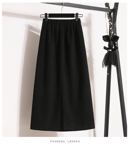 2025 Autumn Winter Plus Size Skirts Women High Waist Solid A-line Skirt Back Slit Korean Thick Elegant Fleece-lined Style Skirts