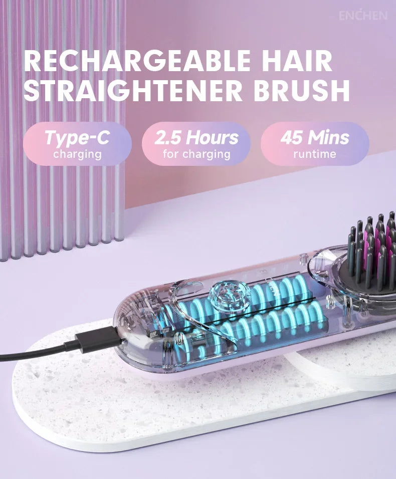 ENCHEN 2in1 Hair Straightener Brush Professional Electric Hair Stuff 200 Million Negative Ions Electric Brushes Hair Tools H100.
