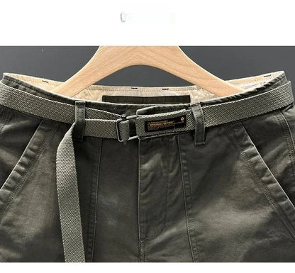 Autumn Summer Wide Leg Cotton Work Trousers Men's Cone Straight Loose Wear Resistant Pocket Pants Retro Wash Casual Workwear.