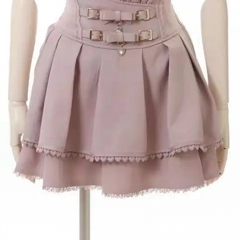 Sweet Lolita Jirai Kei High Waist Skort - Double Bow Buckle Short Skirt for Women Japanese Y2K Kawaii Fashion Summer Casual.