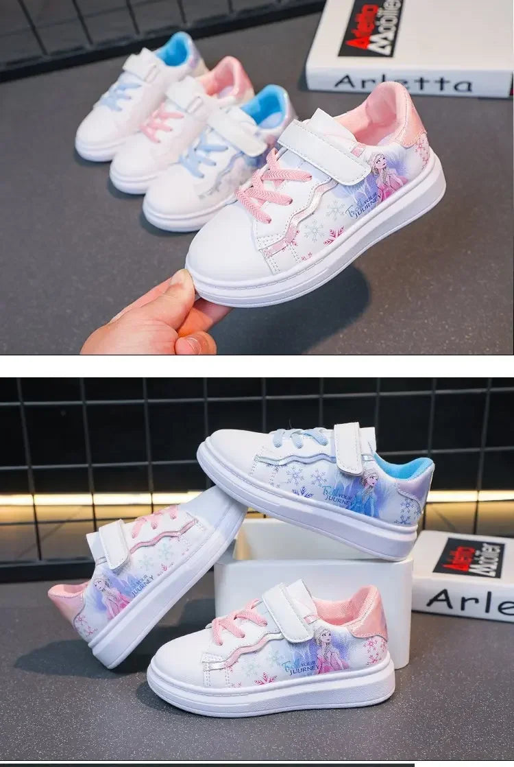 Disney Kids Girls Shoes 2024 New Children Sneakers Girls Elsa Frozen Princess Casual Sport Shoes Student Shoes Teen Shoes
