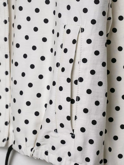 TRAFZA Herbst Polka Dot Gedruckt Jacke Für Frauen Lange Ärmel Rollkragen Zipper Mit Taschen Kordelzug Lose Vintage Mäntel