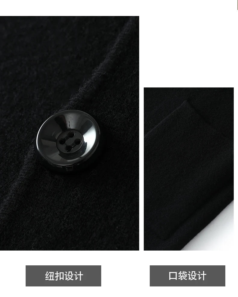 100%Cashmere Suit Men's Suit Collar Knitted Cardigan Business Casual Coat High Waisted Knitted Shorts Winter Thick Two-piece Set