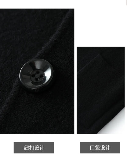 100%Cashmere Suit Men's Suit Collar Knitted Cardigan Business Casual Coat High Waisted Knitted Shorts Winter Thick Two-piece Set