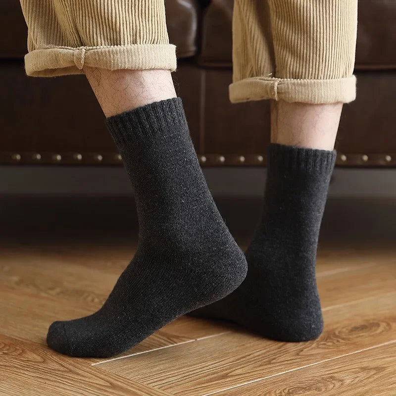 2Pairs/Men's Socks Super Thick Wool High Quality Merino Wool Socks Business Fall Winter Comfortable Mid-leg Socks Large Size Men.