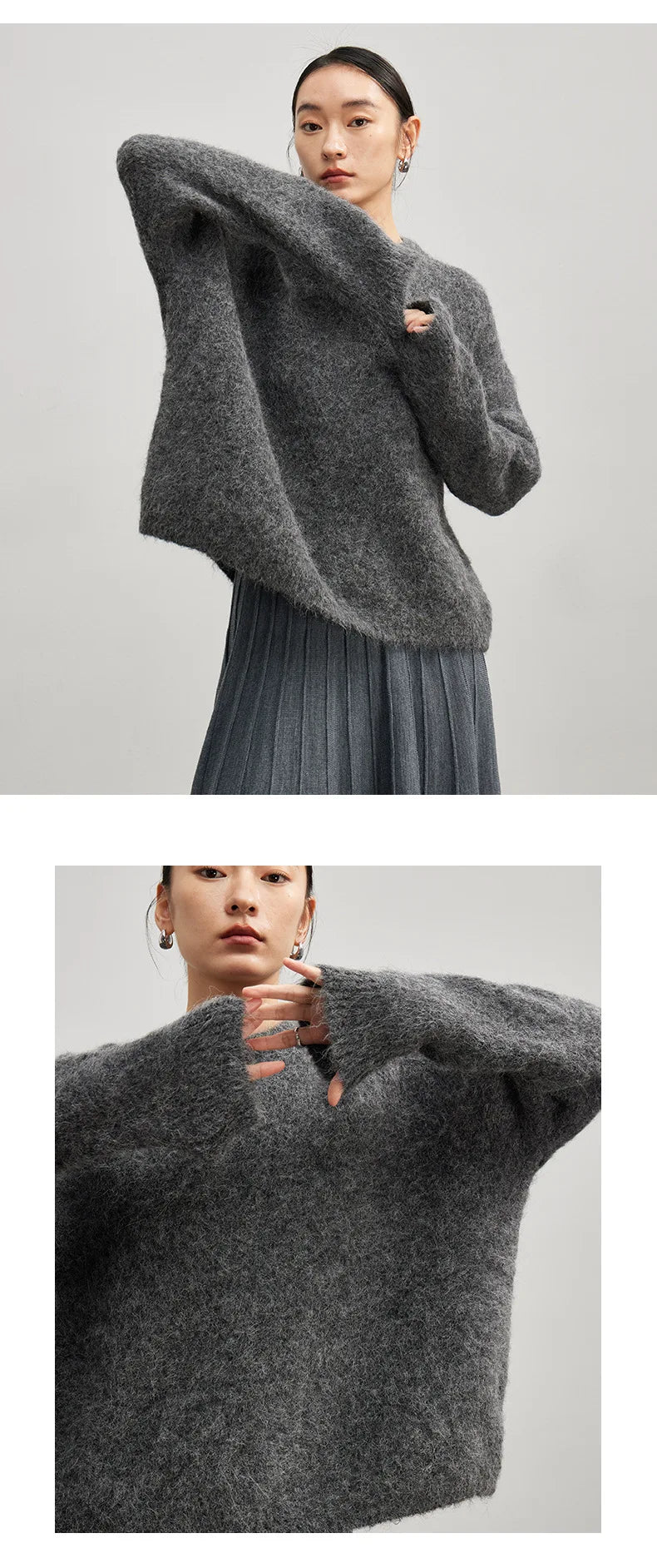 SuyaDream Warm Alpaca Pullovers for Woman, Dropped Sleeved Loose Sweaters, 2025 Fall Winter Top, Camel, Beige.