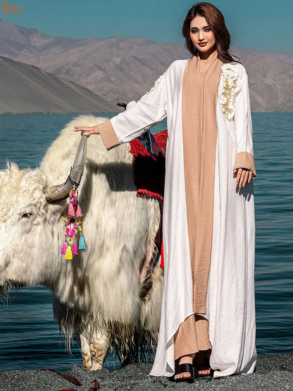 Ramadan Eid White Kimono 2 Piece Abaya Damen Dubai Luxury Set Islam Muslim Modest Dress Women Kebaya Kaftan Robe Femme Musulman.
