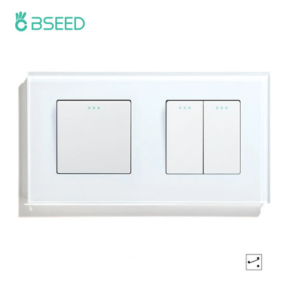 BSEED 1/2/3 Gang Wandschalter 2-Wege-Treppenlichtschalter Plus Typ-C USB-Buchse EU-Standard-Glasscheibe.