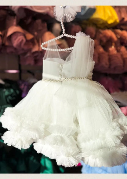 Formales Kleid für Kinder2025Neues weißes ärmelloses Prinzessinnenkleid im europäischen und amerikanischen Stil für Performance-Kostüme für kleine Mädchen.