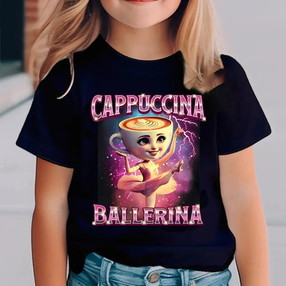 Italian Brainrot Animals Kids Cotton T-shirt Cappuccino Assassino Short Sleeve Tops for Kids Funny Meme Cute Tee Summer Clothing.