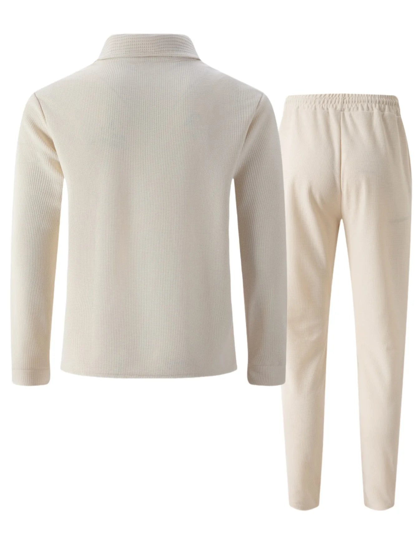 2025 Autumn New Style Waffle Pure Color Collar Pocket Long Sleeve Long Pants Casual Set.