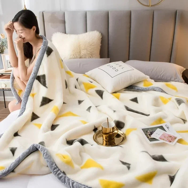 Printing Blanket Quilt Winter Keep Warm Double-deck Thickening Soft Comfortable Multiple Specifications Add Velvet Siesta Sheet.