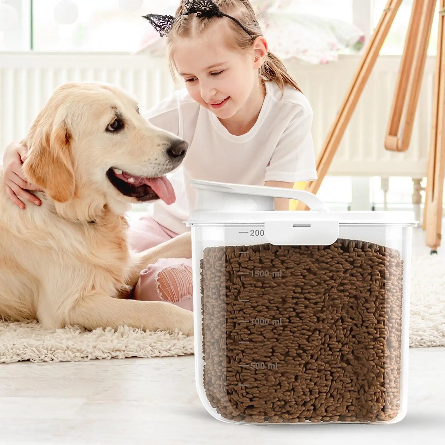 2L Pet Food Container Airtight Pet Food Storage Containers Canister with Lid for Sugar Rice Cereal Nut Pasta Snack Organizer.