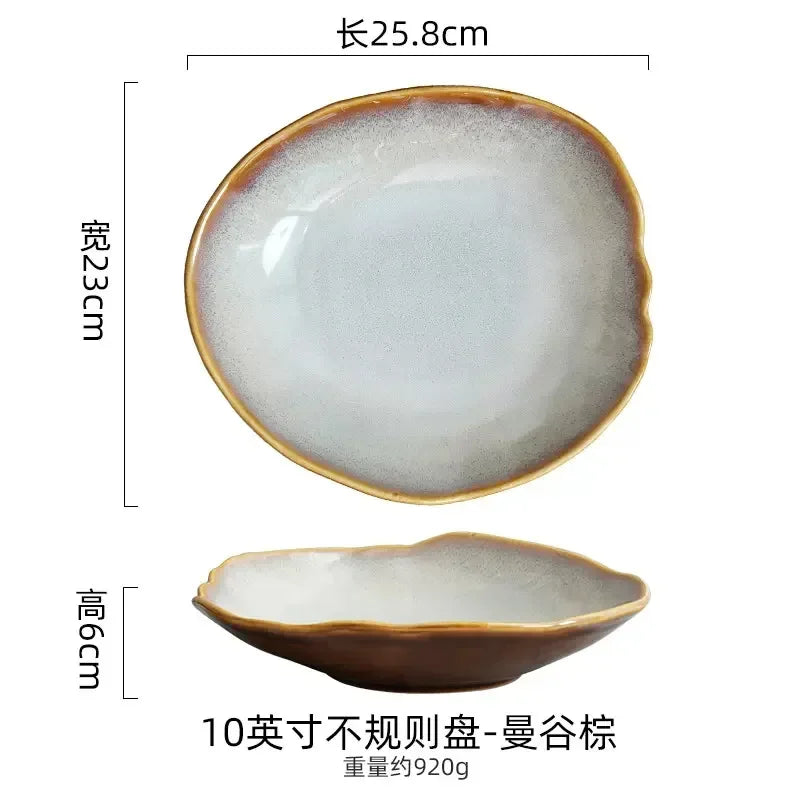 Irregula Ceramic Beef Plate Rice Noodles Soup Bowl Breakfast Bread And Beef Egg Plate