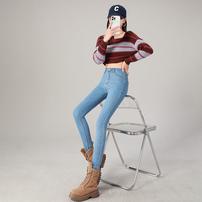 Fashion Women's Slim Skinny Jeans Comfortable Stretch Casual Solid Colours Pencil Pants Female Black Denim Trousers.