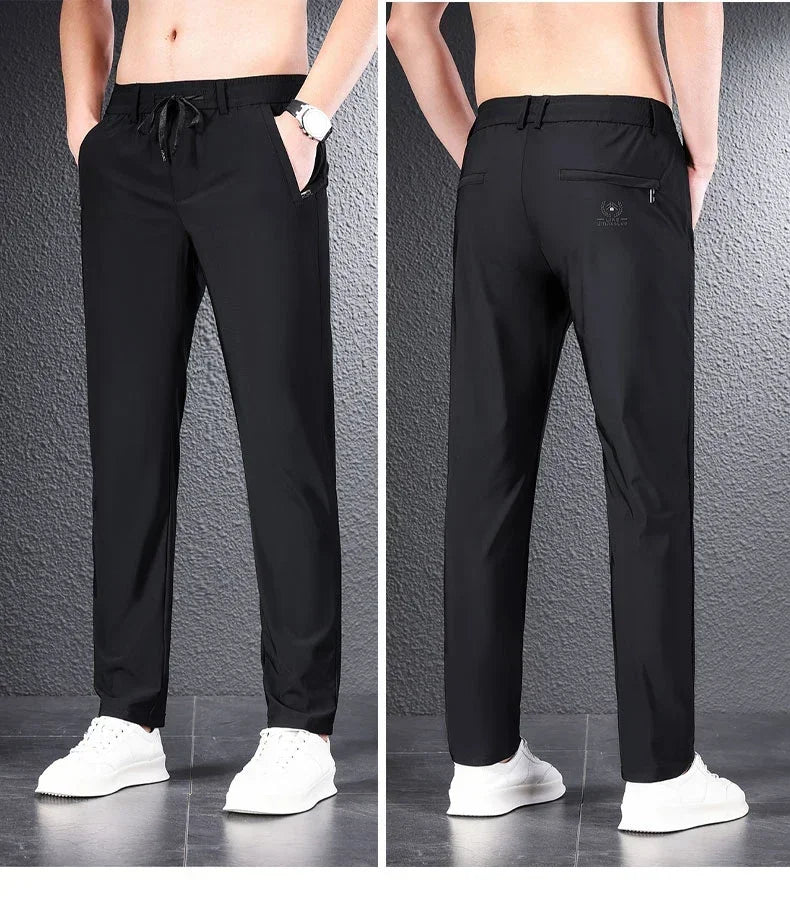 2024 Summer Soft Ice Silk Fabric Men's Thin Casual Pants Korean-style Fashion  Straight High Stretch Trousers Male Luxury Brand