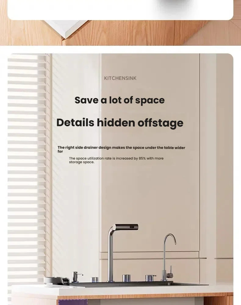 Intelligent Waterfall Stainless Steel Kitchen Sink MultiFunctional Digital Display Porous Large Single Slot Wash Dish Basin