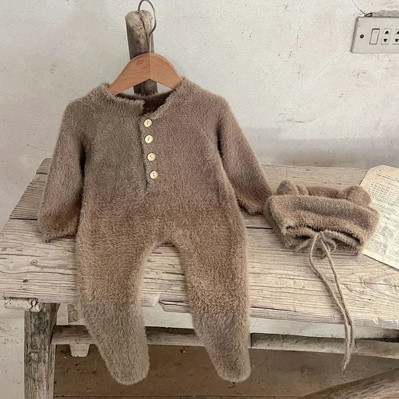 2024 neue Herbst Infant Baby Jungen Mädchen Overall + Hut Samt Einfarbig Lange SleevedNewborn Baby Mädchen Bodys Baby kleidung.