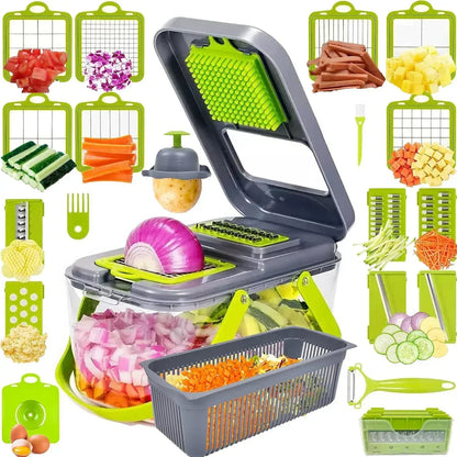 12/22 in 1 Multifunctional Vegetable Cutter Manual Food Chopper Potato Shredder Vegetable Slicer with Container Kitchen Gadget.