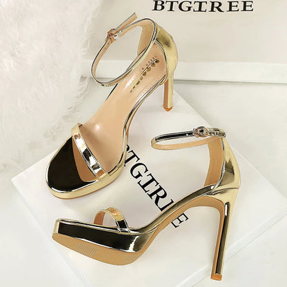 Luxury Women 11 cm Heels Sandals Women pumps Peep Toe High Heels Patent leather Stiletto Lady Sandals Summer Shoes Platform Heel.