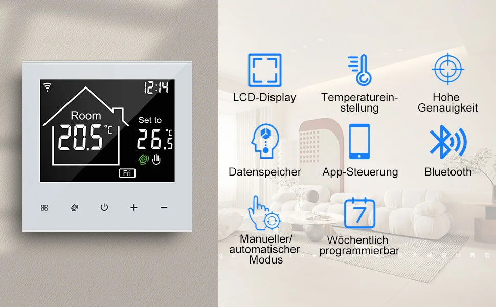 CONENTOOL WiFi Electric Thermostat 16A Floor Heating Smart Home with Alexa Tuya Google Digital Temperature Controller App Remote.