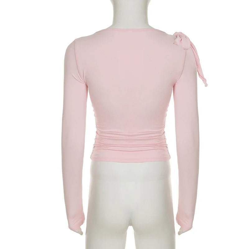 Summer Lace-Up T-Shirts Vest For Women Long Sleeve High Waist Cropped Y2k Top Pullover Female 2025 New Tank Top.