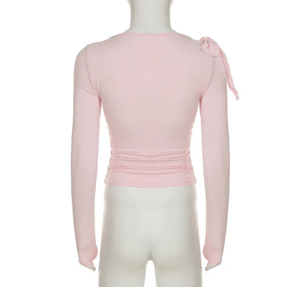 Summer Lace-Up T-Shirts Vest For Women Long Sleeve High Waist Cropped Y2k Top Pullover Female 2025 New Tank Top.