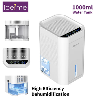 LOEFME 1000ml Portable Dehumidifier for Home Bedroom Office Kitchen Portable Dehumidifier Silent Auto Shut Off 7 Colorful LED.