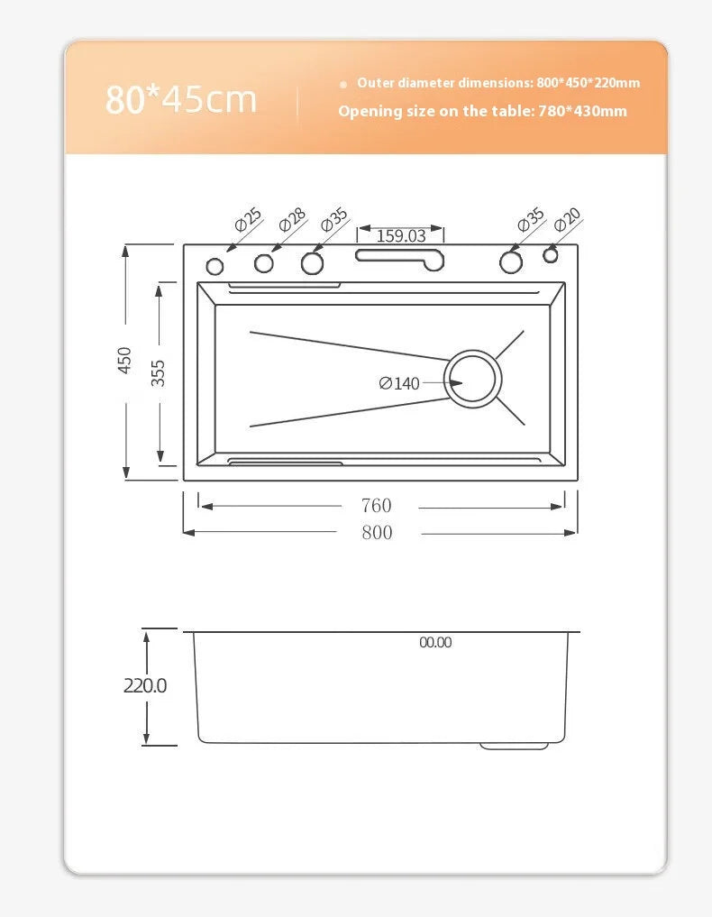 Silver Waterfalls Stainless Steel Kitchen Sink Multifunction Intelligent Digital Display Temperature Household Large Single Slot