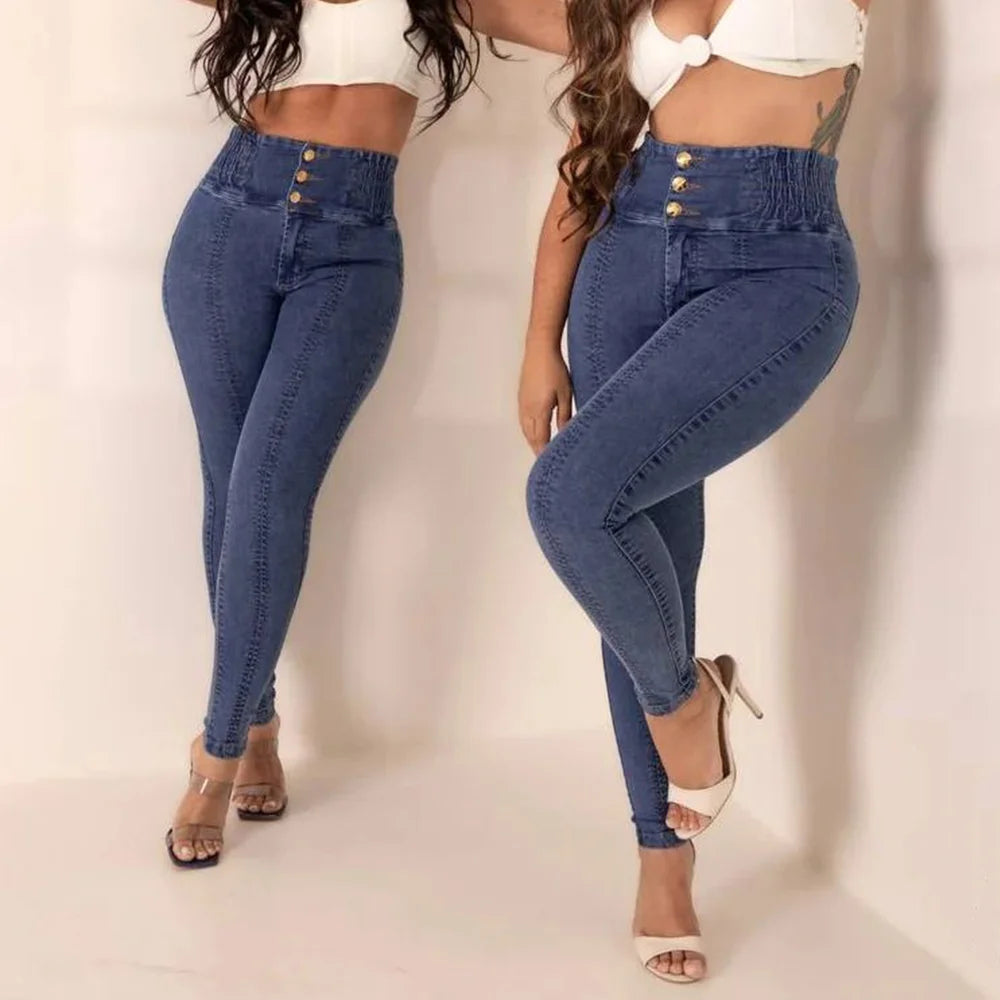 High Elasticity Pencil Jeans Skinny Jeans For Woman Super Stretch Denim High Waist Slim Fashion Trendy Waisted Vintage Pants.