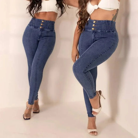 High Elasticity Pencil Jeans Skinny Jeans For Woman Super Stretch Denim High Waist Slim Fashion Trendy Waisted Vintage Pants.