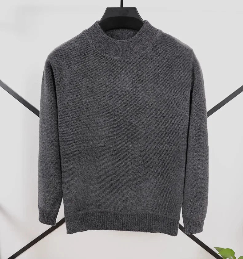 New 2025 Men's Cashmere Sweater Warm Thickened Winter Casual Solid Knitted Pullovers Mock Neck Thicker Fleece Sweater for Men.