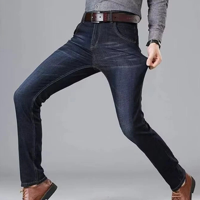 2024 new spring and autumn men straight leg simple casual commuting jeans trend fashion everything zipper design pants.