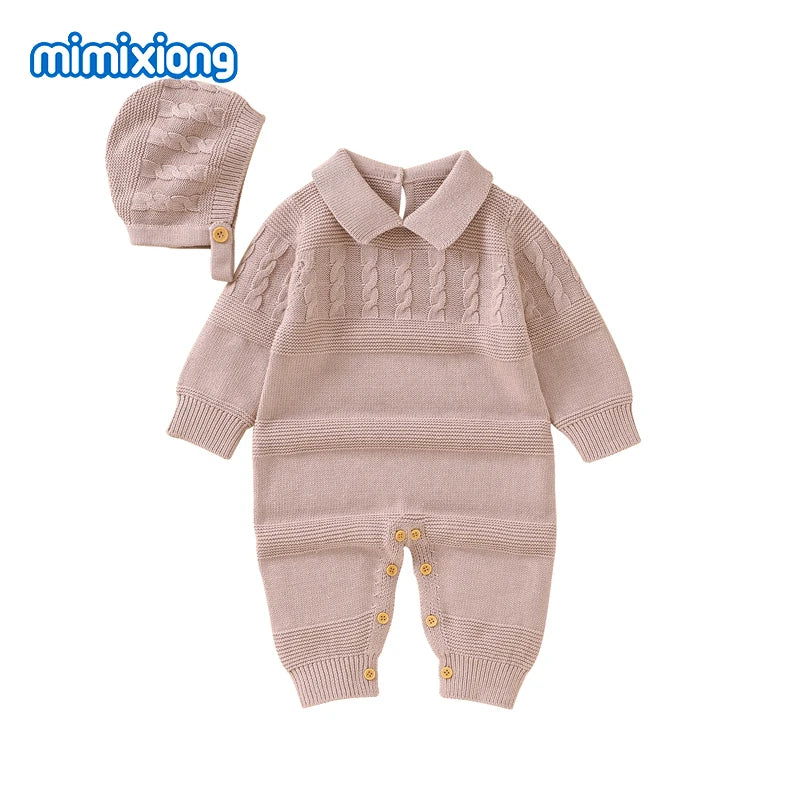 White Baby Girl Rompers Clothes Winter Long Sleeve Knitted Newborn Infant Boy Jumpsuits Hats Outfits Sets 0-18m Toddler Playsuit