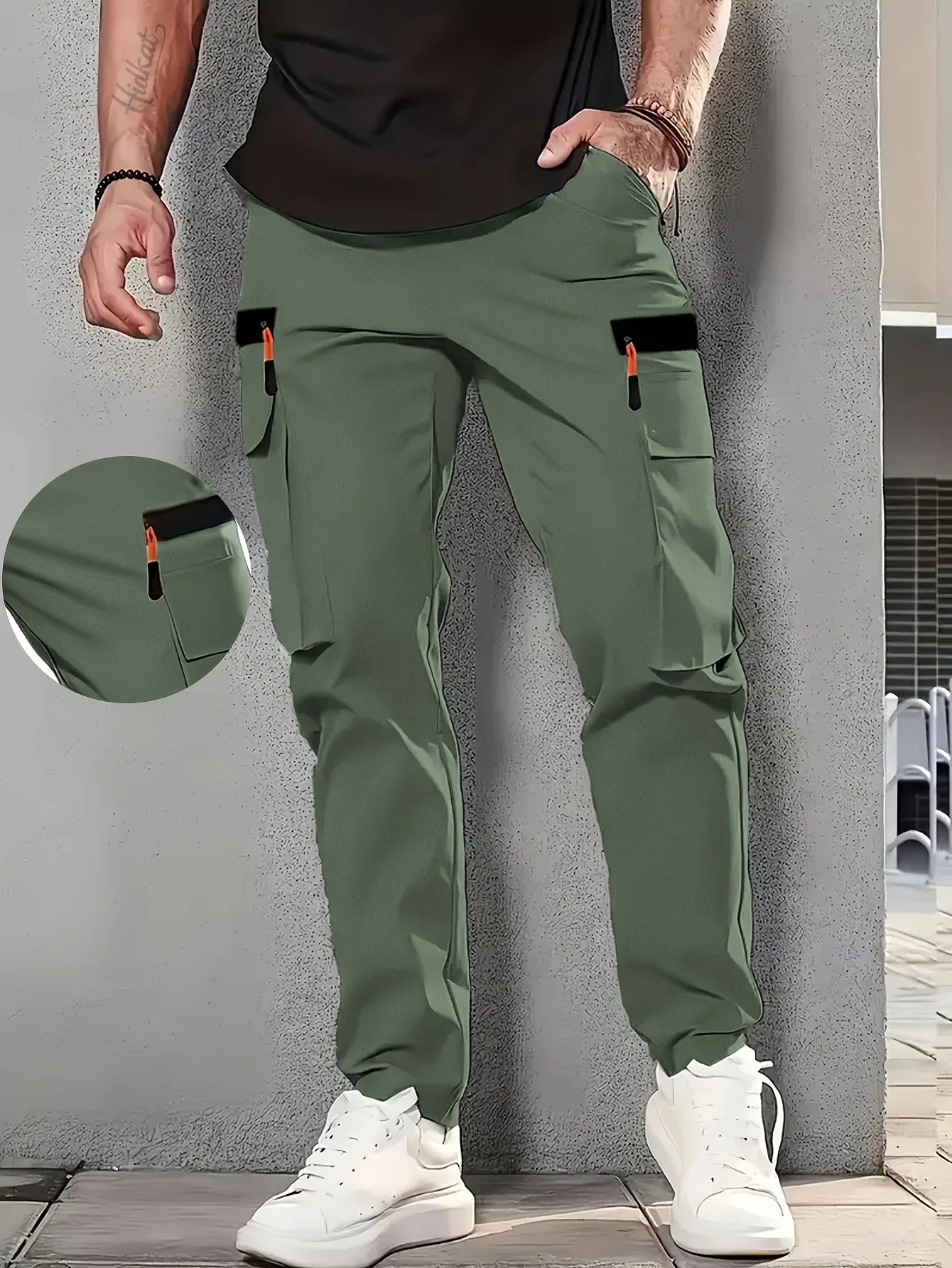 Outdoor-Arbeitshose für Herren – strapazierfähiges Polyester, mehrere Taschen, elastischer Bund mit Schlaufen, leicht und atmungsaktiv.