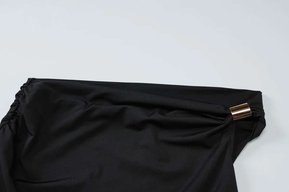 Cryptographic One Shoulder Asymmetrical Tops Summer Fashion Outfits Embellished Sexy Backless Solid Cropped Top Streetwear.