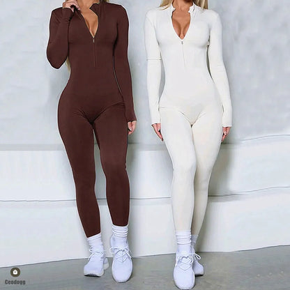 S-XL 2025 Nylon Zipper Long Sleeve Yoga Set Women One Piece Jumpsuit Fitness Gym Workout Pant Legging Running Romper Suit XP27.