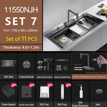 ASRAS high-quality 304 stainless steel multifunctional kitchen sink intelligent food purification large-sized sink nano gray