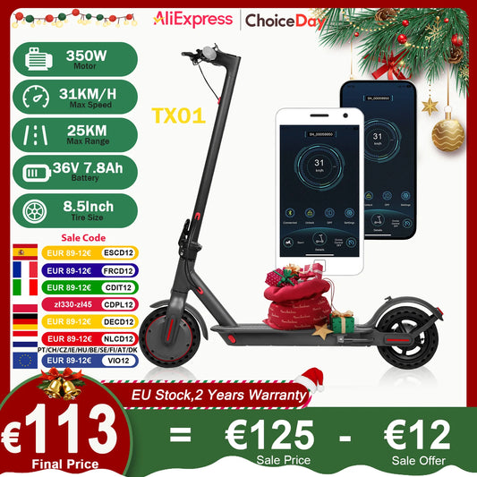 2025 JUICEASE TX01 Electric Scooter 350W Motor 36V 7.8Ah 25 KM Range 31KM/ 8.5 Inch Tires with APP Foldable Adult Kick I Scooter.