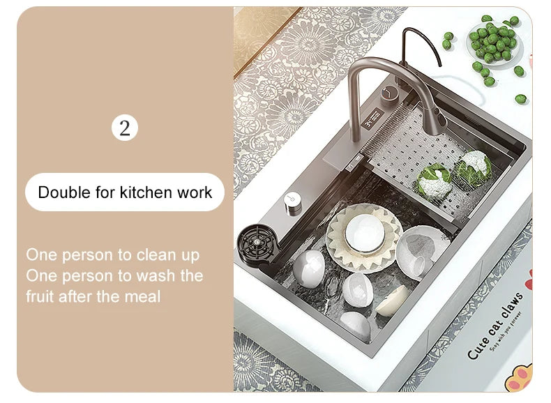 Edelstahl Küchen spüle Digital anzeige großes Single Slot hotel Multifunktion waschbecken mit Wasserfall Wasserhahn Wohnung