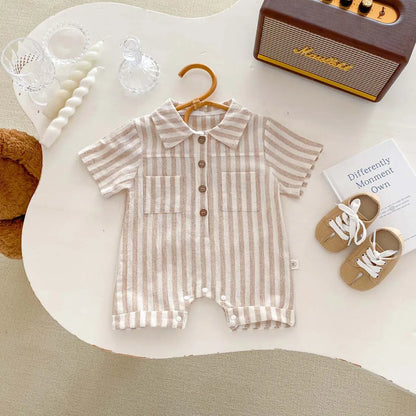 2024 sommer Infant Gestreiften Baby Jungen Strampler Kurzarm Muslimischen Babe Jungen Polo Body Dünne Lose Neugeborenen Jungen Outfits.
