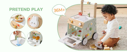 ROBUD Wooden Baby Push Walker Learning Walking Toys Adjustable Height Walker with Decelerator Montessori Toys for Baby age 1+.