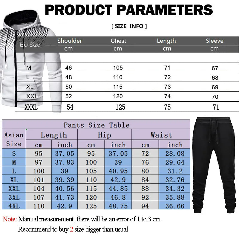New men's casual jogging fitness fashion sports clothing set autumn and winter printed zipper hoodie + two sets of stretch pants.