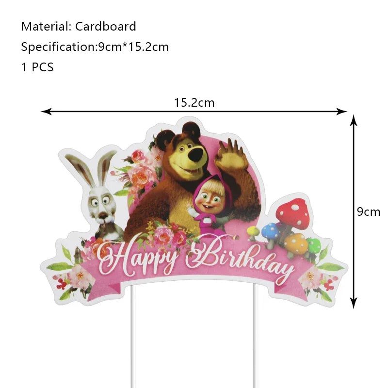 Mashas und Bär Geburtstag Party Dekoration Cartoon Thema Luftballons Kinder Event liefert Einweggeschirr Hintergrund.