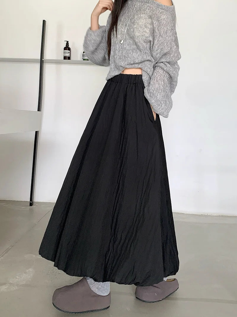 High Quality Cotton-padded Bud Skirts Women  Fall Winter Pocket Long Skirts Female Korean Fashion Apricot Streetwear Faldas 2025.