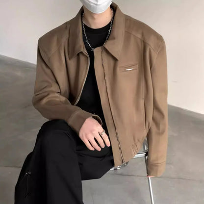 Short Jacket Men's Autumn Winter Handsome American Shoulder Pad Coat High-end Lapel Baseball Uniform.